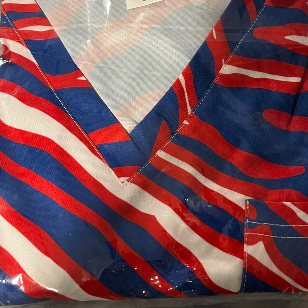 Red and Blue Zebra Print Scrub Top